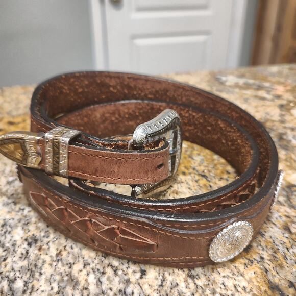 Vintage Western Leather Belt with Silver Buckle Size 42 main image 12